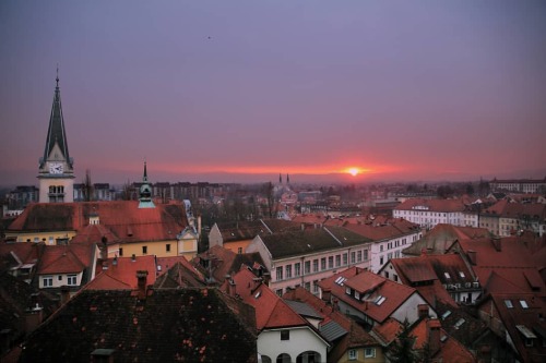 A sunset. Shot from the climb up to Ljubljana Castle. https://www.instagram.com/p/B7tHxevB0wf/?igshi