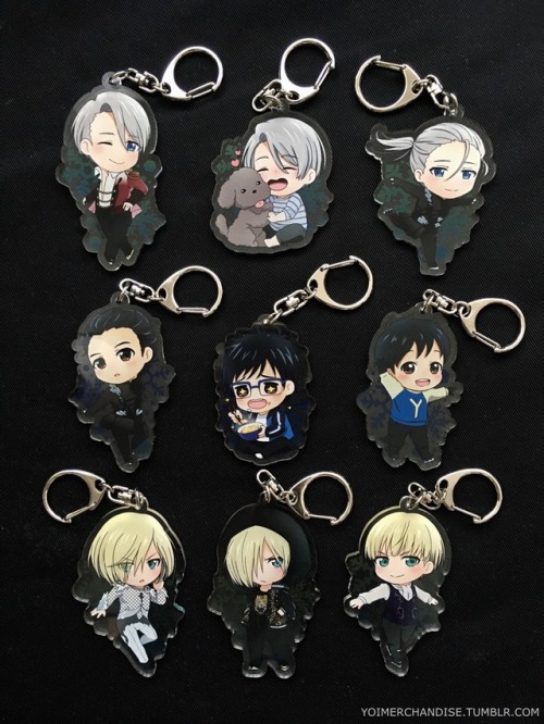 yoimerchandise: YOI x Exrare Acrylic Key Holders Original Release Date:January 2017 Featured Characters (4 Total):Viktor, Makkachin, Yuuri, Yuri Highlights:The first merch set that features little Yuuri and Yuri! <3 No complaints about long-hair Viktor