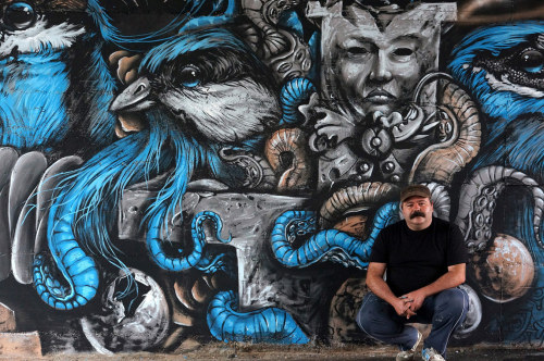 crossconnectmag:  Street art by Kraser  Spanish street artist, Kraser Tres, dresses our walls with bizarre tales, using a post-surrealistic language which can talk to everyone. Coming from Cartagena, his art tells absorbing stories. He distorts childish