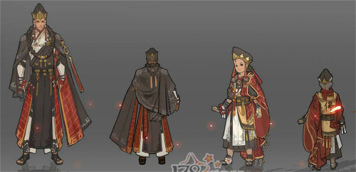 Concept design of warrior costumes of different martial art schools, inspired by traditional chinese