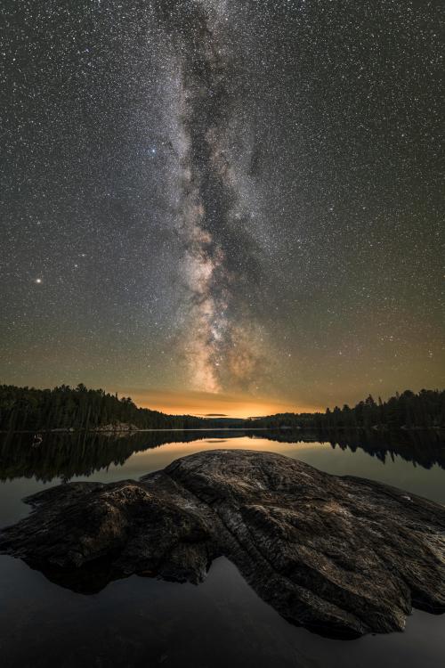 amazinglybeautifulphotography:  Milkyway over Pinetree Lake, Algonquin Park, Ontario [OC] [5374 × 8061] - Author: tkrapf on reddit