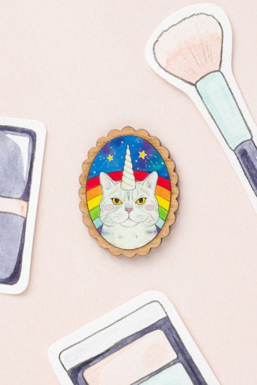 Space Cat Unicorn Rainbow Brooch //ARoseCast