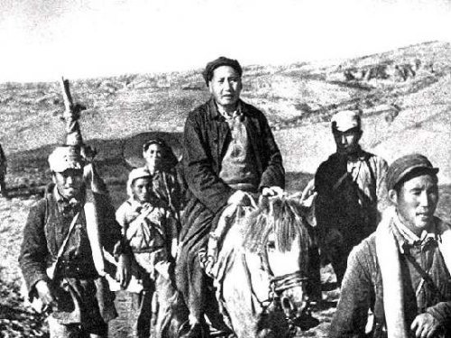 Mao Zedong and other communists take part in the Long March, 1934. During the Long March, Chinese Co