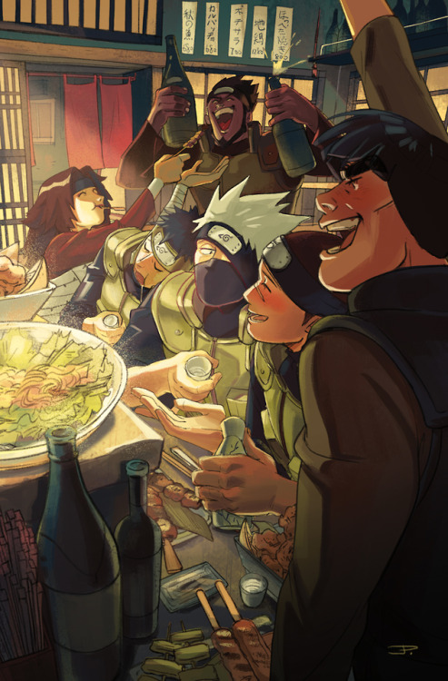Sometimes all of them just need a good drinking break uknow <3The Full piece for a Kakashi Zine f