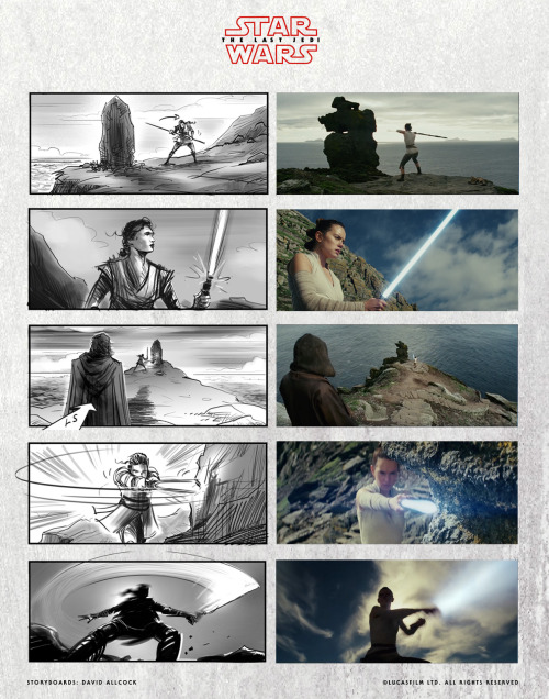Official storyboards for Star Wars: The Last Jedi by David Allcock.