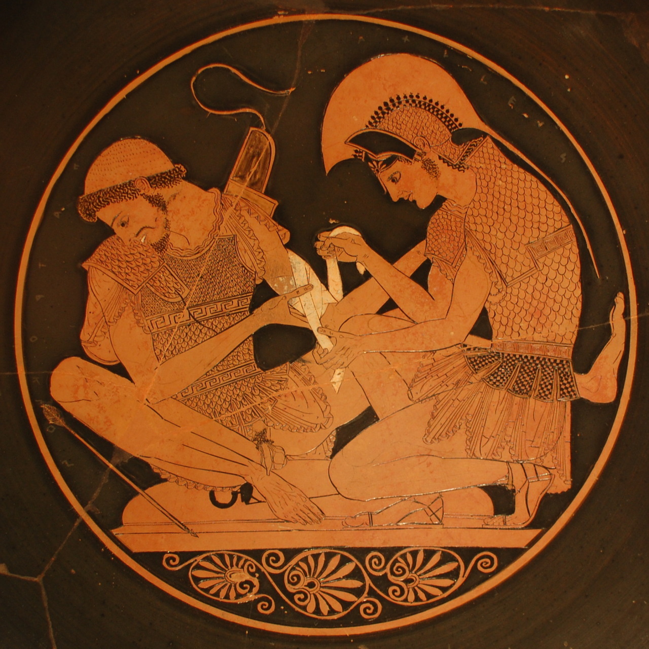 tivoli2: Achilleus binds Patroklos. Ancient greek drinking cup, around 500 BC. (Altes