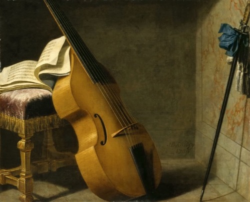 Bass Viol, Score Sheet and a Sword (1693). Michel Boyer (French, 1668-1724). Oil on canvas. Musée du