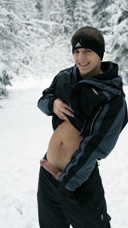 just-andrews-blog: Careful lad you do not want Jack Frost to come along and give that beautiful cock