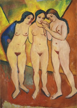 artexpert:Drei nackte Mädchen, Rot und Orange (1912) - August Macke