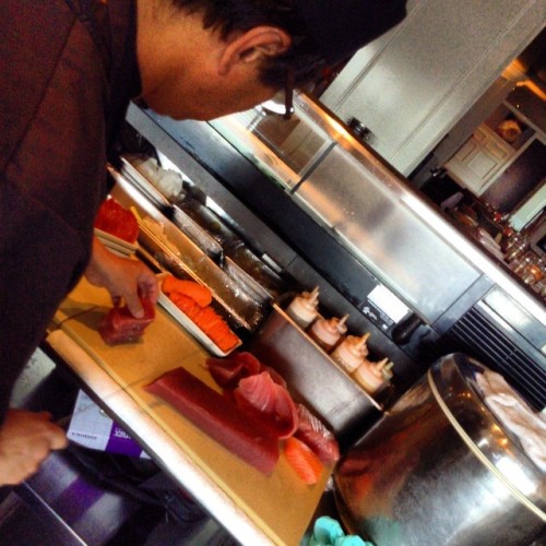 The sushi master is prepping hahahaha!!! #tuna #Rawbar
