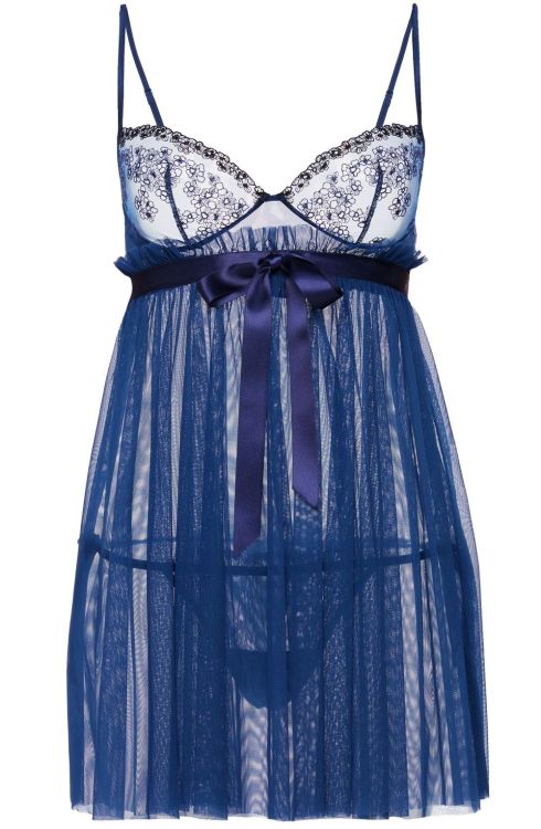 La Perla | Outset • babydoll slip + thong in sheer pleated tulle + silk satin ribbon