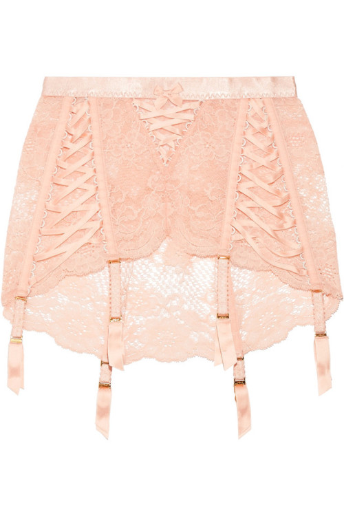 heavenhillgirl:Agent Provocateur ‘Peachy’ Satin-trimmed Stretch-leavers Lace Suspender B