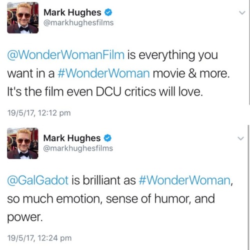 aquaxlad: Some of the very positive reactions from the critics and other people like Marc Andreyko who have seen Wonder Woman 🎉🎉🙌🏻 I’m yet to see a single negative reaction.