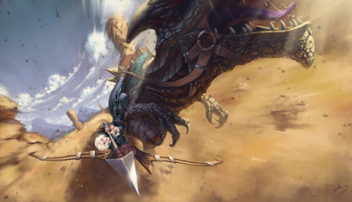 Guild Wars 2 Path of Fire Fan Art! Ranger and her lovely raptor! :)