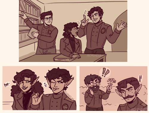 taz-ids:acadieum:i love me some good ipre kids[ID] Several monochromatic warm toned drawings of the 