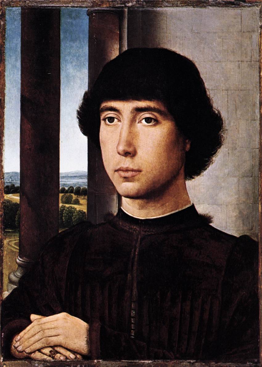 renaissance-art-blog: Portrait of a Man at a Loggia, 1480, Hans MemlingSize: 28x40