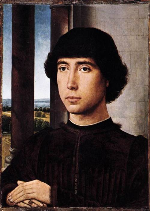 renaissance-art-blog: Portrait of a Man at a Loggia, 1480, Hans MemlingSize: 28x40 cmMedium: oil, wood