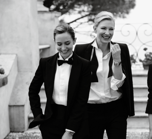 blondiepoison:  Cate Blanchett and Emily Blunt suited up for IWC Schaffhausenâ€™s