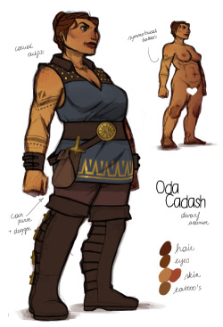 baewall:  A ref sheet for my inquizzy Oda with her new in-game hairstyle. I’m trying to draw her in armor as well, but this is her casual get-up for now! Added arm-tattoos as well. :) 