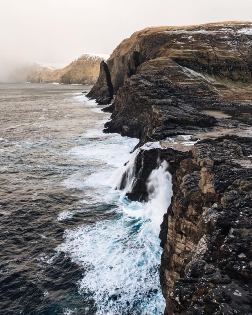 tannerwendellstewart:bosdalafossur. sorvagsvatn. faroe islands. The chaotic waves were crashing into