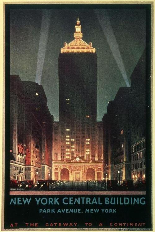 thelostvintage: Chesley Bonestell Poster ‘New York Central Building. Park Avenue, New York’ 1930.