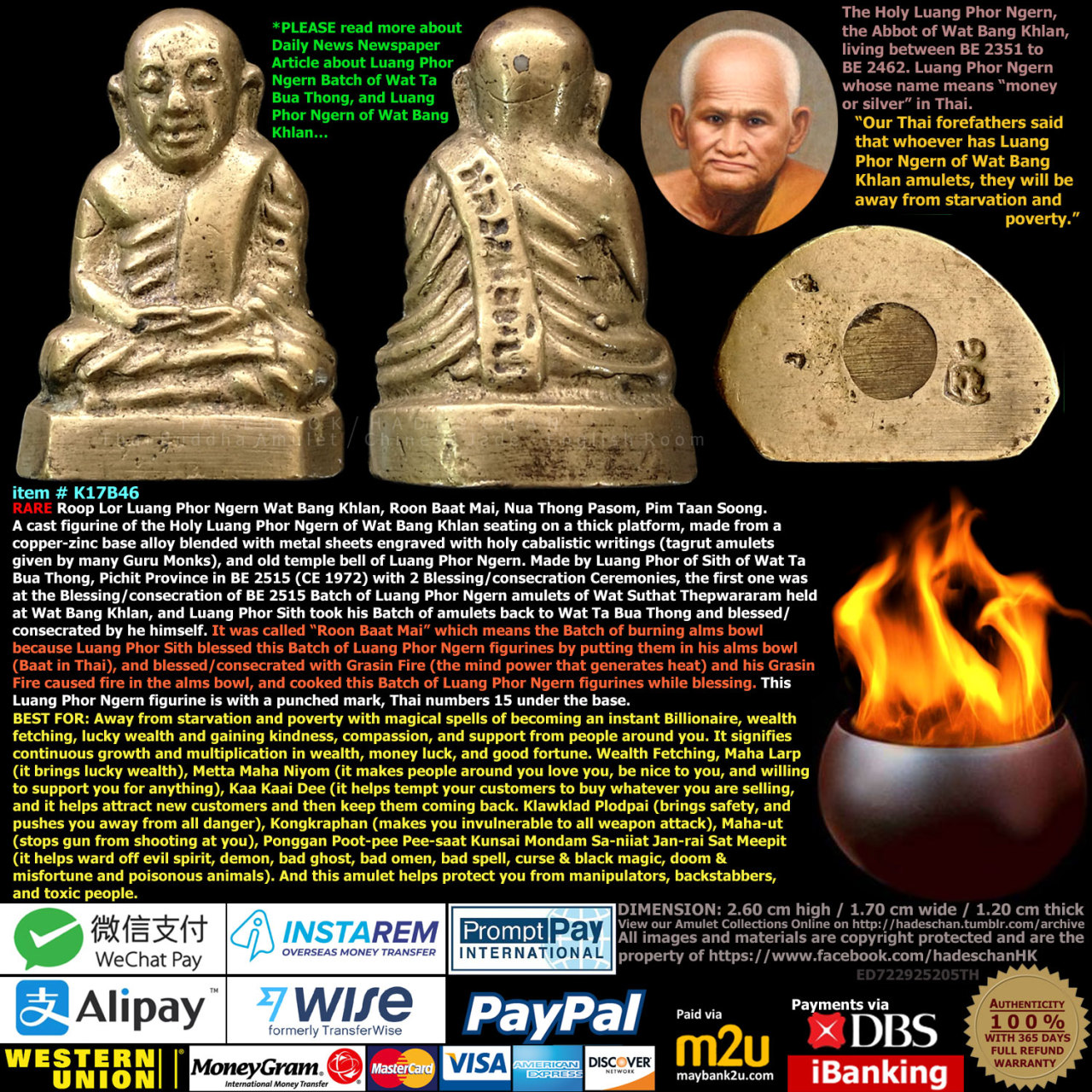 item # K17B46 RARE Roop Lor Luang Phor Ngern Wat Bang Khlan, Roon item # K17B46 RARE Roop Lor Luang Phor Ngern Wat Bang Khlan, Roon