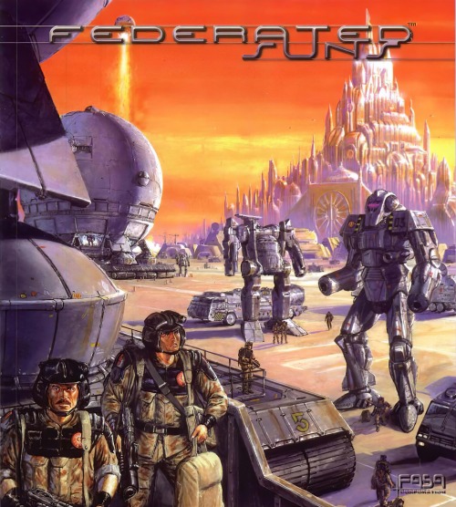 AI upscale of FM: Federated Suns cover artwork by Doug Chaffee, published in 2000, link to full reso