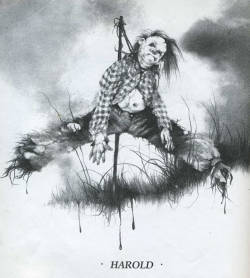 thomas-schiff:  Mun Memories: Harlod is in my top 3 scariest illustrations by Stephen Gammell for Scary Stories to Tell in the Dark. On its own, it’s not terribly frightening, but the story it accompanies is pure horror. One Dr. Crane would appreciate