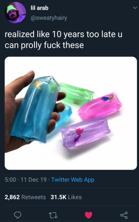 bird-big: retroasgardian-the-hacker: bird-big: It feels like fucking a ziploc bag full of juice you 