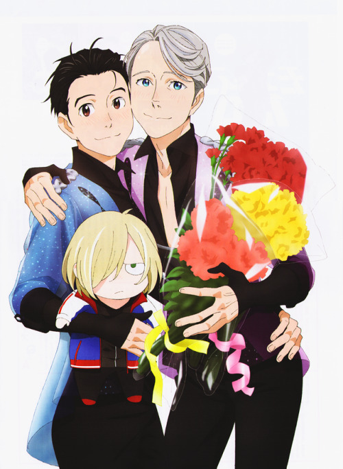 quick cleaned scan of Yuuri and Victor in their Stammi Vicino duet costumes together from the beauti