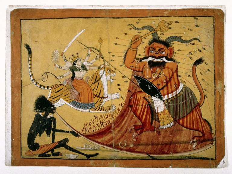dwellerinthelibrary:  “Durga Slaying the Buffalo Demon, Raktabij, and Kali Lapping