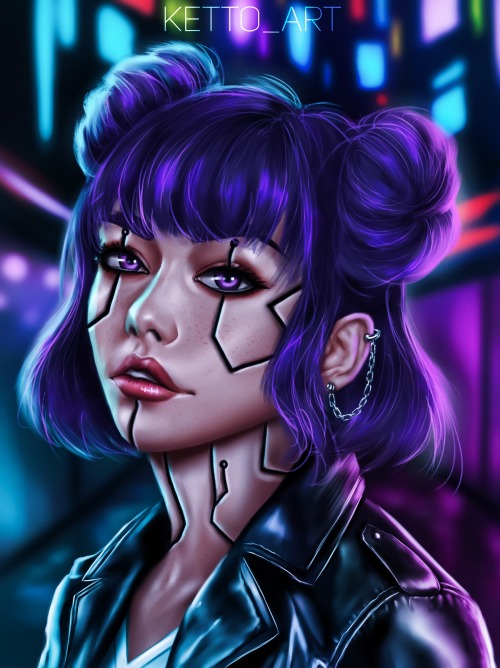 cyberpunk girl. ♤ instagram  ♡ twitter  ♧  art prints ♢