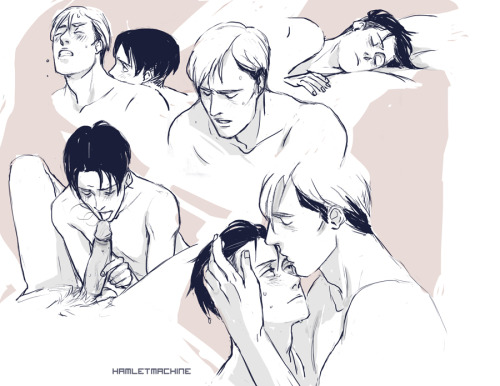 hamletmachine:  Some Eruri sketches (and Erwin on bottom!) for Aileine, who draws some incredible Levi and Erwin!♥