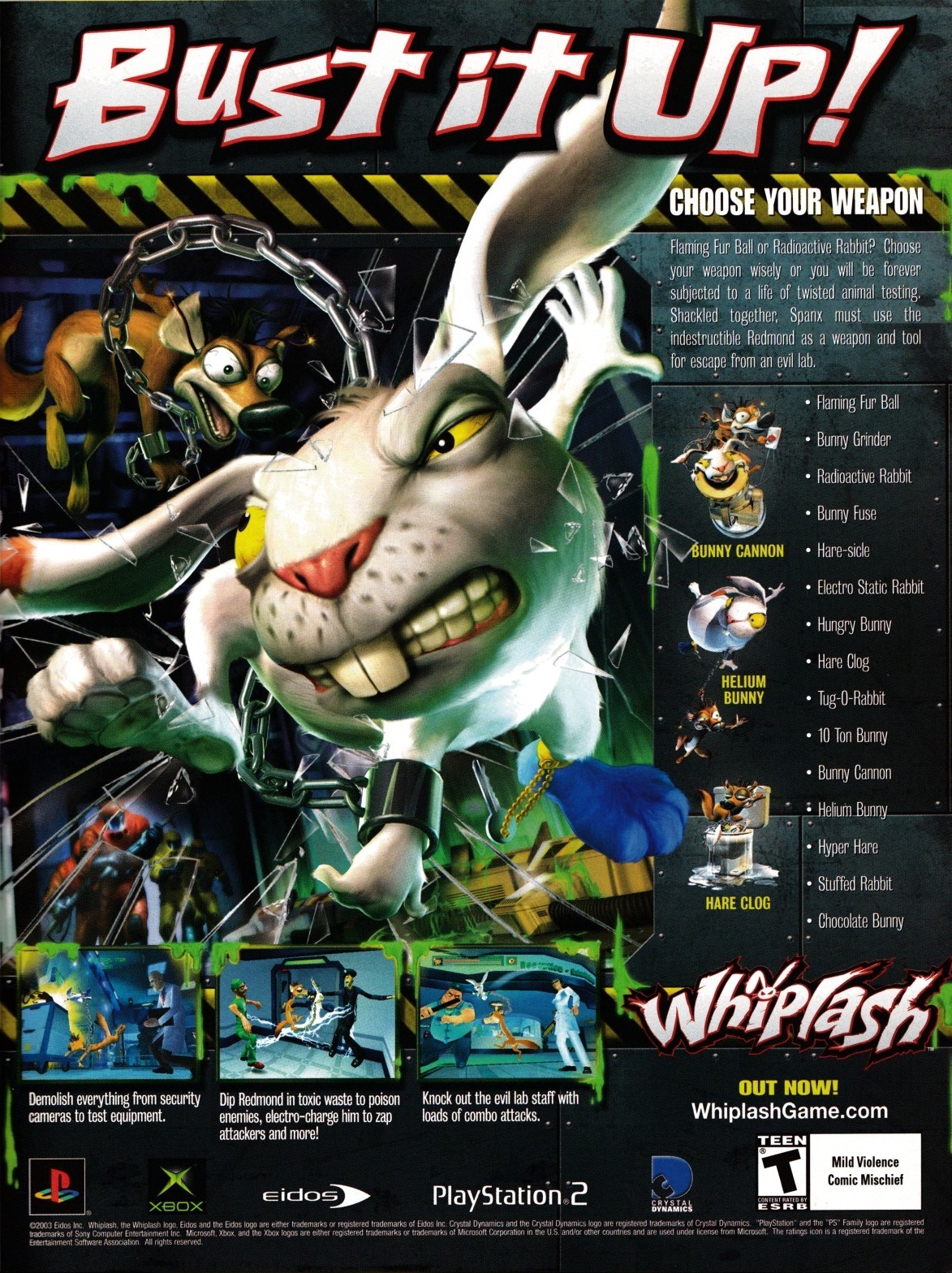 “Whiplash”
• GamePro, January 2004 (#184)
• A secret spin-off game to Mad Dash Racing, starring Spanx, about animal testing.