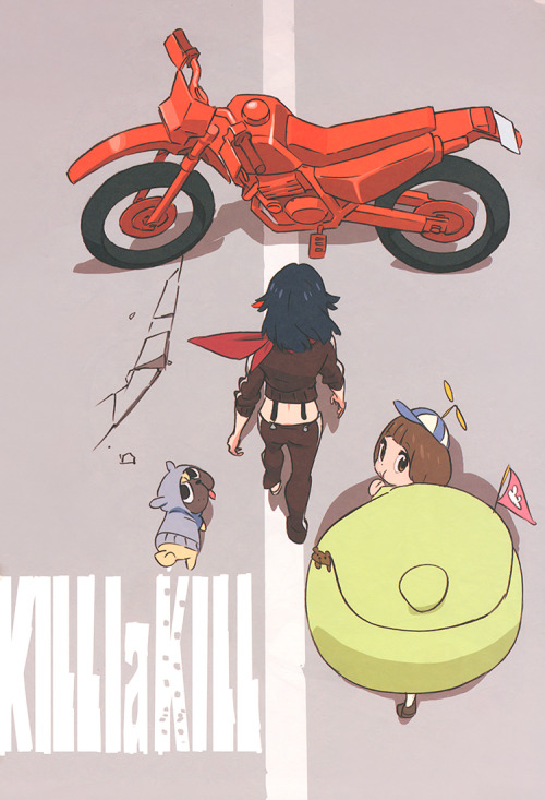 artbooksnat:  Kill la Kill (キルラキル) The colorful costume design model sheets from the school trip arc of Kill la Kill, illustrated by Sushio (すしお) for Sushio Club Love Love KLKL (Mandarake), featuring a little tribute to the movie Akira