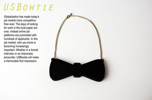 USBowtie is a wearable flash drive designed by Samantha Jo Alaimo that ensures you look sharp for an