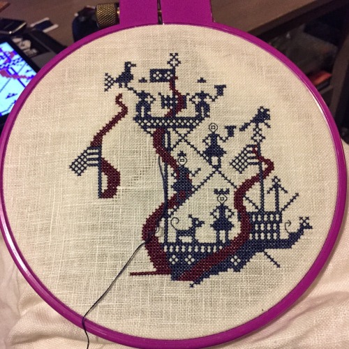 fail-boat-stitches: Day 7 of Ben Drew’s The Kracken.  It isn’t a proper project until I 