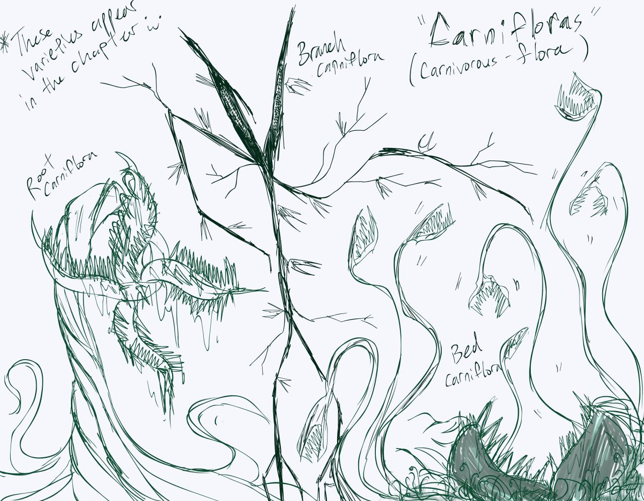 Doodles of the carniflora creatures from Chapter 8 of my RoTT rewrite fic The Eternal Day ^^ And a couple more doodles here!Yes, Nari has names for every single one of them uwu #i gotta say the bush one is probably my fav lol  #the extra doodles were just for fun  #not sure if those varieties will appear in my fic yet  #well actually the tree one for sure  #whompin willows hehehe #toa nari #nari of the eternal forest #toa wizards #the eternal day : tales of arcadia  #tales of arcadia  #trollhunters rise of the titans #trollhunters rott #rise of the titans #rott rewrite #rika tries to draw