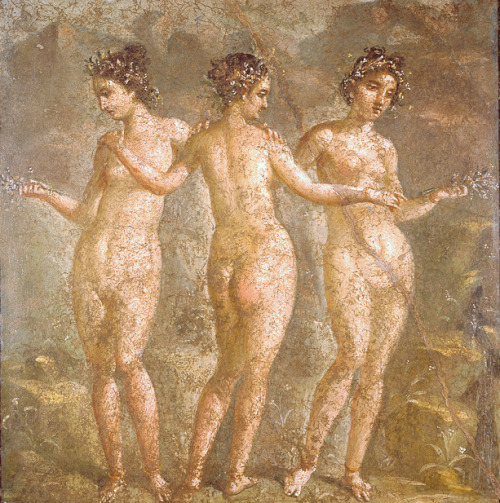 irefiordiligi:The Three Graces - Fresco from the house of Titus Dentatius Panthera, Pompeii