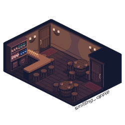 smillingapple:  5th piece for #pixember  small pub   based on a game my friend @itsugaming is making. (i do some of the art on it)   twitter / instagram       