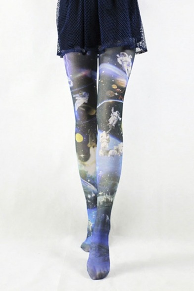 love-secretlydangerouscollection:High Waist Outer Space Astronauts Print Pantyhose