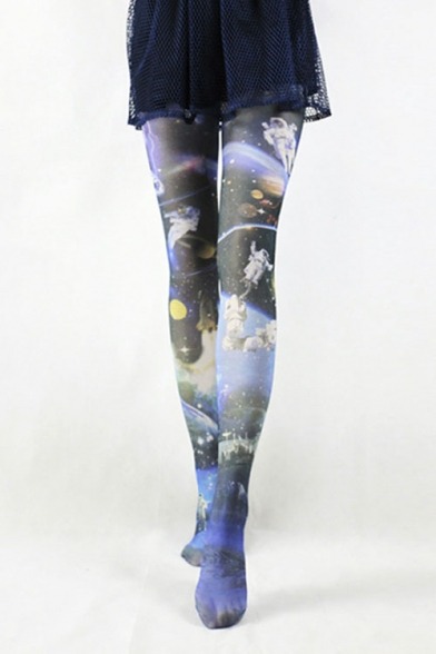 love-secretlydangerouscollection:High Waist Outer Space Astronauts Print Pantyhose  Magic Cat Print 