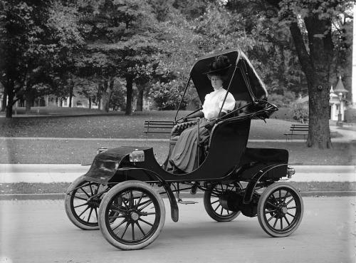 No seat belt, no hood, no steering wheel, no trunk. This horseless carriage may not have been safe b