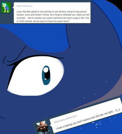 You tell that bastard, Luna. &gt;=/ Let Rarity help you. Between the two of you, he&rsquo;s going to wish he&rsquo;d never been born when you&rsquo;re done with him!