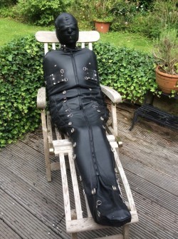 bellefair-institute:  hexthings: Enjoying a quiet afternoon out in the garden Nice to get some fresh air, that windowless basement can get so stuffy. Pity you won’t get a tan - I’ll use the strap to put some colour in your cheeks later. 