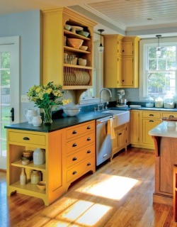 awlwren:himfluenza:we’ve been hooting with delight over green kitchens as we should be but have we considered: yellow kitchens. I think we should consider yellow kitchens.[id: photos of kitchens, some with yellow tiled backsplash, many with yellow-painted