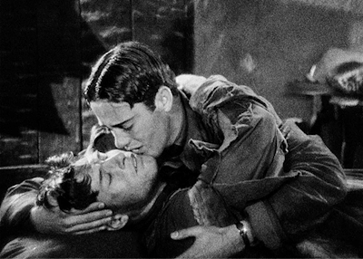 vintage-vistas:1927, Paramount Picture’s “WINGS” is released and becomes the First Motion Picture to show a same-sex kiss. Charles (Buddy) Rogers kisses good-bye his male friend Richard Arlen, as he slowly dies. Last photo shows the picture’s