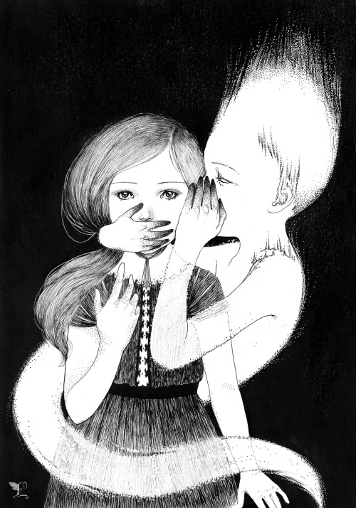lisinkart:“I will leave a secret in your mouth”indian ink on paper 8 x 12by Lisinkawww.lisinkart.com