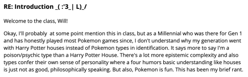 mrspider:i am OBSESSED with this response my philosophy teacher made to my introduction post okay OB