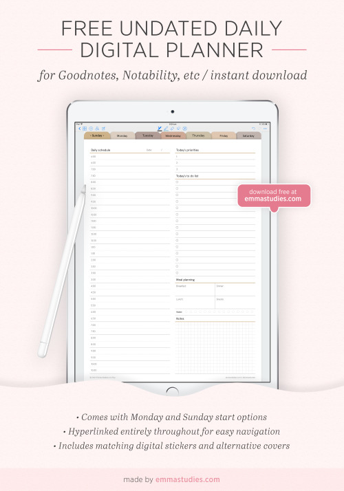 emmastudies: Free Undated Daily Digital PlannerHere is a small digital planner for tracking your dai